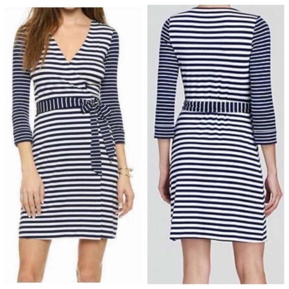 Diane Von Furstenberg Striped Blue White New Julian Mini Wrap Dress Women’s Sz 6